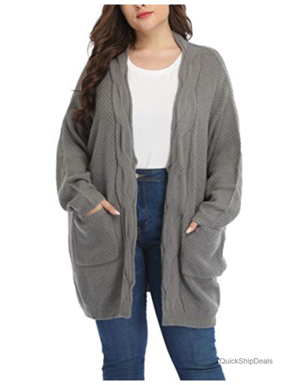 Plus Size Oversized Open Front Cardigan Cable Knit Long Sweater